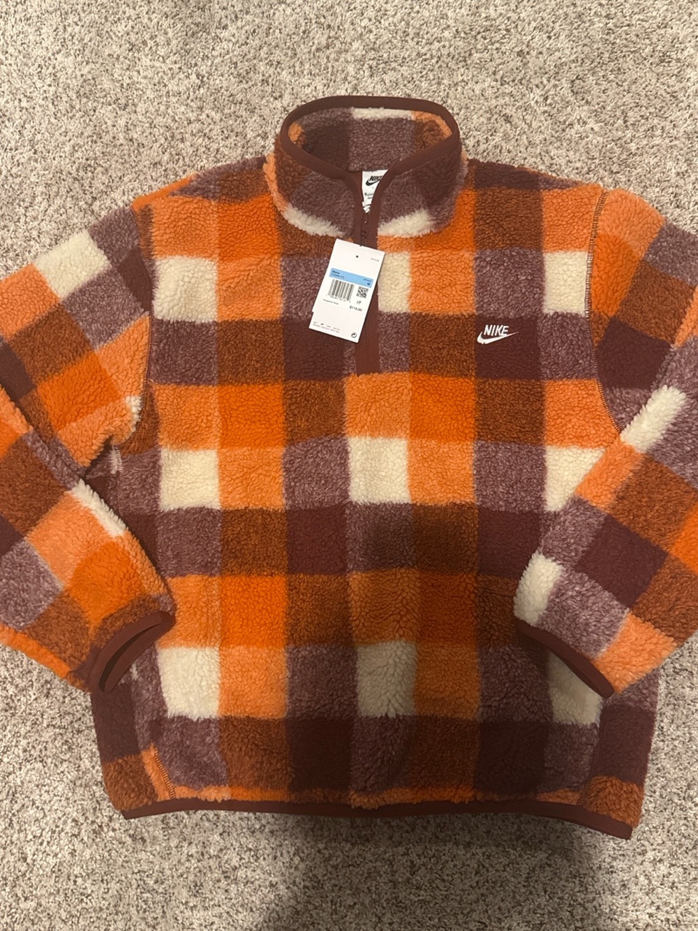 Nike Men’s Orange, Brown & Cream Check Sherpa Half-Zip